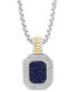 ფოტო #1 პროდუქტის EFFY® Men's Sapphire (7/8 ct. t.w.) & White Sapphire (1/4 ct. t.w.) 22" Halo Cluster 22" Pendant Necklace in Sterling Silver & 14k Gold-Plated