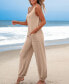 Women's Beige Sleeveless Tapered Leg Pocket Jumpsuit