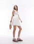 Topshop textured mini shirred ruffle strap dress in ivory Бежевый, 34 - фото #2