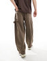 ASOS DESIGN oversized balloon jeans with carpenter details in washed brown