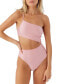 ფოტო #1 პროდუქტის Juniors' Mizi Asymmetric Ribbed Metallic One-Piece Swimsuit