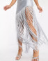 Фото #2 товара ASOS DESIGN fringe cowl halter maxi dress in silver grey