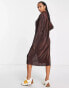 Фото #2 товара Lola May Petite plisse midaxi shirt dress in chocolate brown