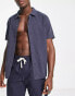 Rhythm short sleeve linen beach shirt co-ord in navy blue