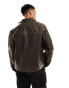 ASOS DESIGN faux leather harrington jacket in washed brown