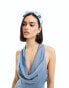 My Accessories satin bow headband in pale blue