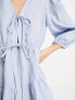 & Other Stories linen tie detail mini dress in blue