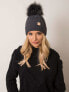 Фото #2 товара Женская вязаная шапка с подворотом и помпоном черная Factory Price