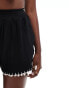 Фото #3 товара ASOS DESIGN co-ord crochet trim ruched waist shorts in black