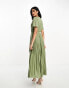 Фото #6 товара ASOS DESIGN v neck tie waist pleat midi dress in sage