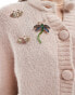 & Other Stories alpaca blend fluffy knit cardigan in light beige with jewelled deco dragonfly applique