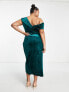 Фото #2 товара ASOS DESIGN Curve off shoulder twist front wrap velvet midi dress in forest green