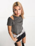 Calvin Klein Jeans cutout baby t-shirt in grey - exclusive to ASOS