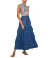 Фото #3 товара Women's Seamed Denim Zip-Back Maxi Skirt