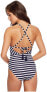 Фото #2 товара Tommy Bahama Womens 169931 Breton Stripe High-Neck One-Piece Swimsuit Size 4