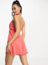 Фото #4 товара ASOS DESIGN crinkle jersey halter playsuit in coral