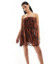 ASOS DESIGN mesh bandeau mini dress in brown animal print L - фото #5