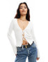 Фото #2 товара YAS tie front cardigan in white - WHITE