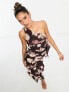 ASOS DESIGN one shoulder waterfall midi dress in smudge print