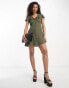 ASOS DESIGN flutter sleeve mini tea dress with buttons in khaki