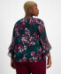 ფოტო #2 პროდუქტის Plus Size Crewneck 3/4-Bell-Sleeve Blouse