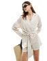 Фото #1 товара Pretty Lavish tie waist linen blend playsuit in oatmeal