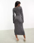 ASOS DESIGN knitted maxi dress with cut out in metallic yarn in silver