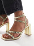 ASOS DESIGN Hampstead studded mid heeled sandals in gold