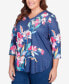 ფოტო #3 პროდუქტის Plus Size In Full Bloom Placed Floral V-neck Top