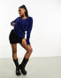 Фото #6 товара Threadbare Ivy fluffy v neck oversized jumper in navy