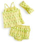 Фото #1 товара Baby Girls 3-Pc. Bright Stamps Floral Top, Bloomers & Headband Set, Created for Macy's