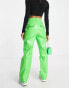 Annorlunda faux leather straight leg trousers in neon green