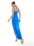 Фото #11 товара Flounce London satin strappy maxi dress with split in bright blue