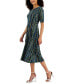 Petite Abstract-Print Belted Elbow-Sleeve Dress