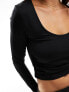 Фото #3 товара Stradivarius scoop neck long sleeve top in black