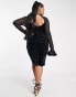 Фото #4 товара ASOS LUXE Curve plunge neck velvet mini dress with sheer sleeves in black