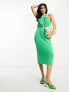 ASOS DESIGN sleeveless one shoulder twist neck pencil midi dress in green