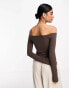 ASOS DESIGN seamless off shoulder long sleeve bodysuit in Chocolate