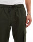 ONLY & SONS elasticated waist cargo trouser in khaki