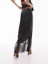 Фото #3 товара Topshop satin lace mix fishtail maxi skirt in black