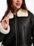 Brave Soul cropped bonded aviator jacket in black