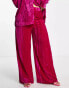 In The Style Plus exclusive velvet wide leg trouser co-ord in pink