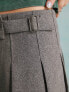 Miss Selfridge wrap over buckle pleated skirt in grey 32 - фото #5