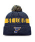 ფოტო #1 პროდუქტის Men's Navy St. Louis Blues Fundamental Patch Cuffed Knit Hat with Pom