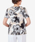 ფოტო #3 პროდუქტის Women's Pleated Neck Bold Floral Short Sleeve Tee