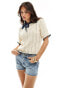 YAS crochet knit short sleeve polo top with contrast navy and cream - MULTI Белый, S - фото #1