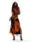 Фото #2 товара ASOS DESIGN v neck sleeveless midi dress with in orange floral print