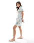 ASOS DESIGN frill neck puff sleeve mini dress in blue floral print Синий, 44 - фото #2