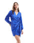 Never Fully Dressed Vienna satin jacquard wrap mini dress in cobalt