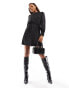 Фото #1 товара Only high neck long sleeve satin mini dress in black polka dot